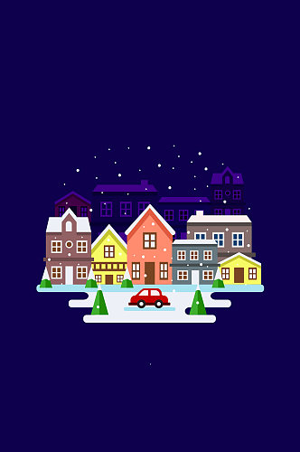 彩色圣诞夜小城风景矢量素材