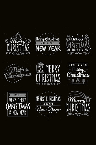 9款白色圣诞和新年快乐艺术字矢量图