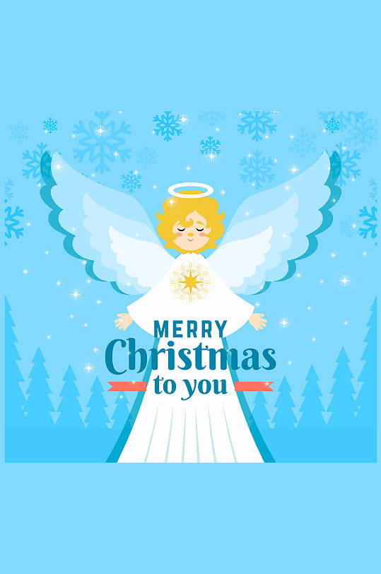 可爱金发白衣圣诞天使矢量图