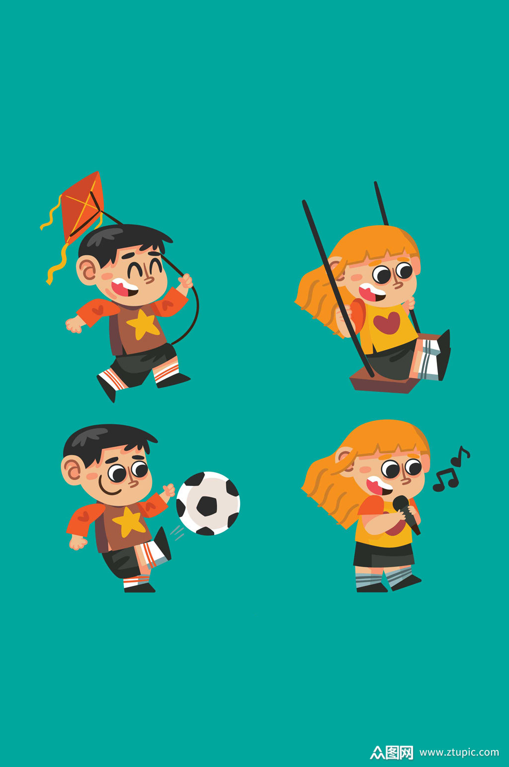 4款可爱玩耍儿童矢量素材