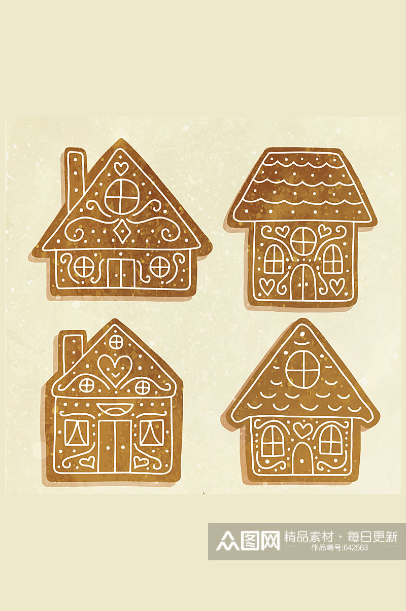 4款彩绘圣诞节姜饼屋矢量素材素材