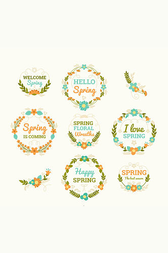 8款彩色春季花卉标签矢量图