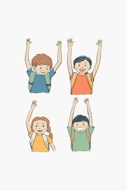 4款彩绘打招呼的学生设计矢量图