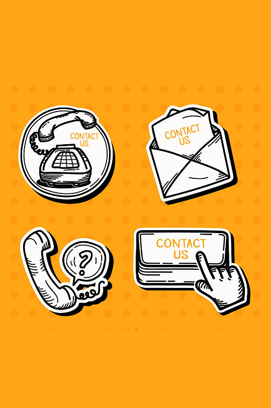 4款手绘联系方式标签矢量素材