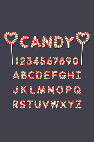 26个糖果大写字母和10个数字矢量图