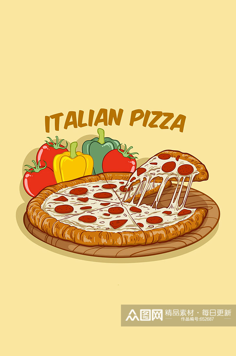 彩色蔬菜和意大利披萨矢量图素材