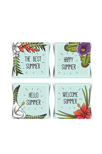 4款手绘夏季花卉卡片矢量素材