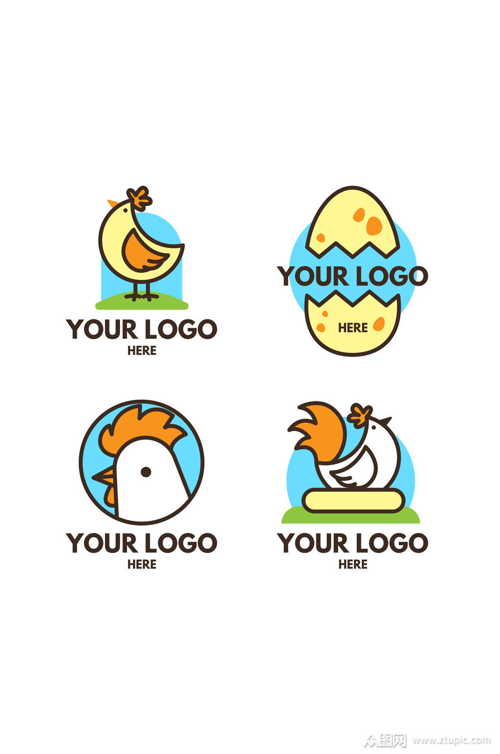 4款可爱鸡元素标志矢量素材