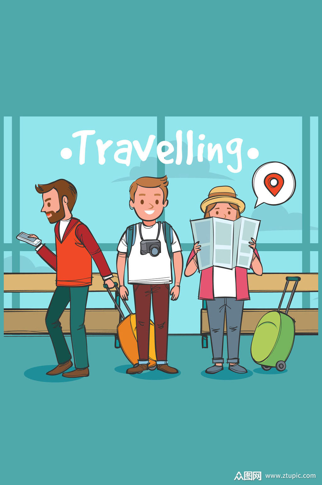 3个创意旅行人物设计矢量图