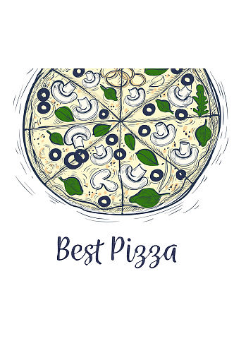 手绘圆形意大利披萨矢量素材