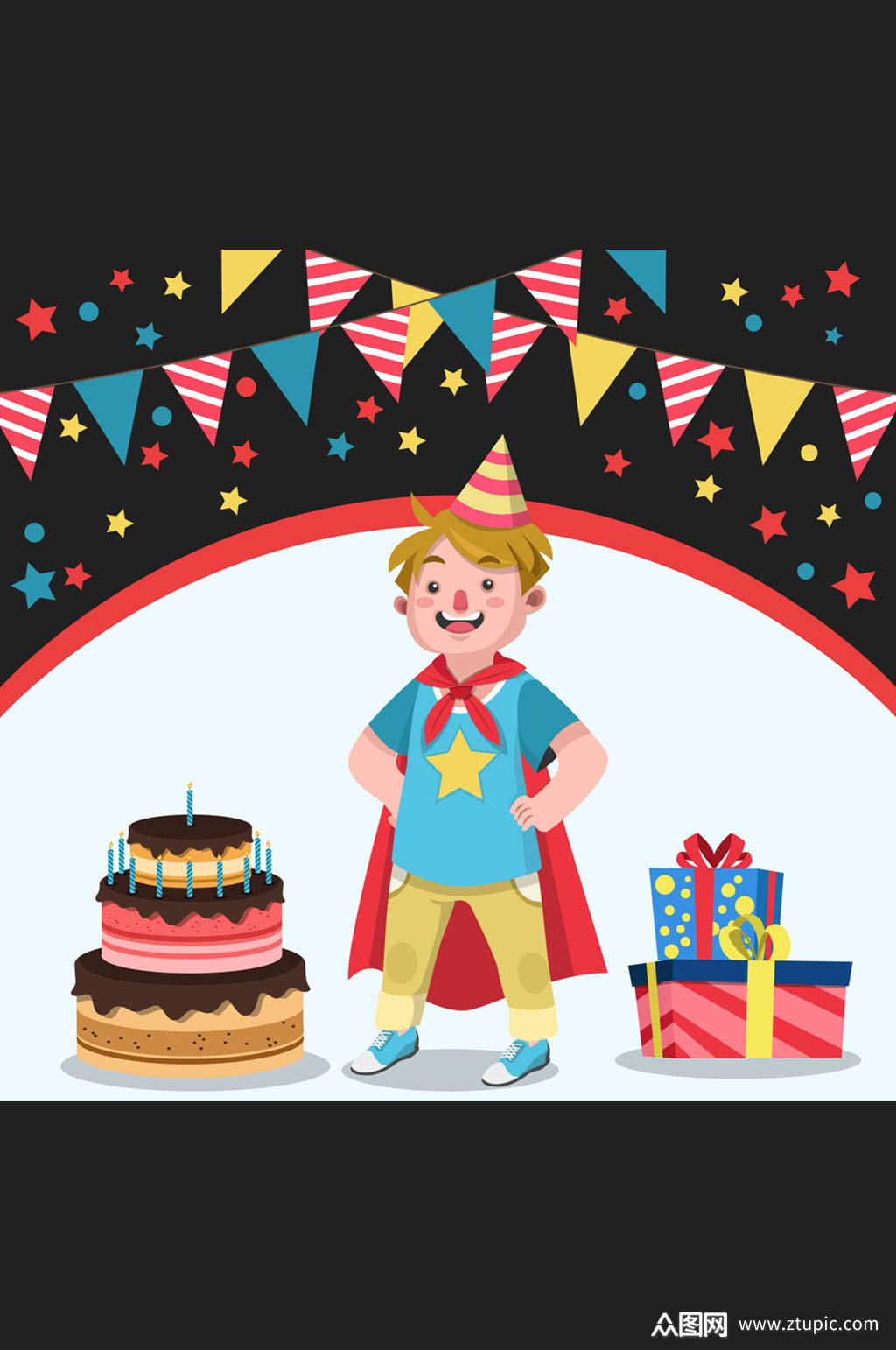 卡通生日派对男孩矢量素材