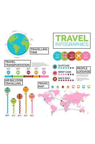 彩色旅行元素信息图设计矢量图