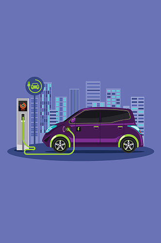 紫色充电汽车矢量素材