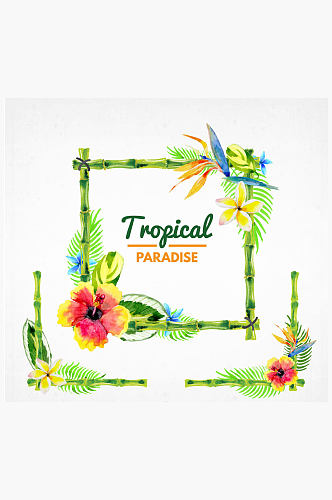 3款水彩绘热带花卉边框矢量素材