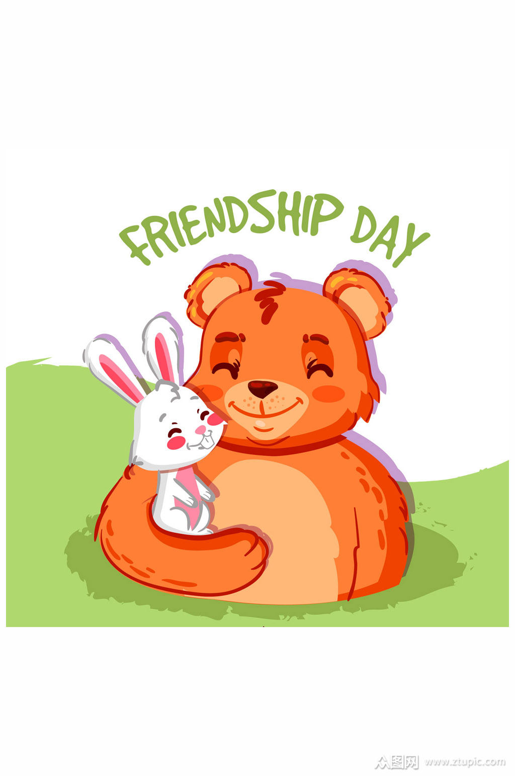 卡通笑脸兔子和熊朋友矢量素材