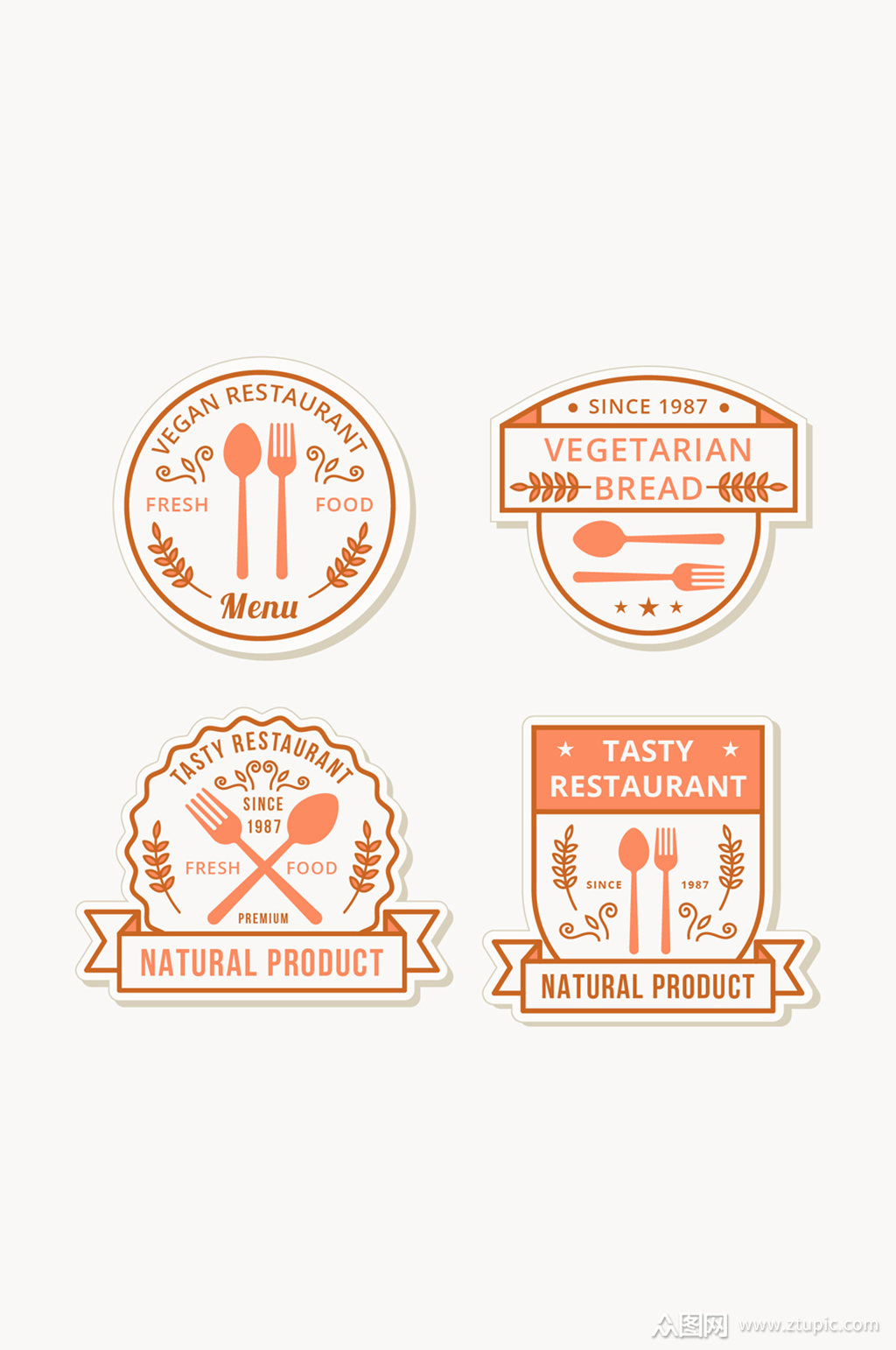 4款创意餐厅标签矢量素材