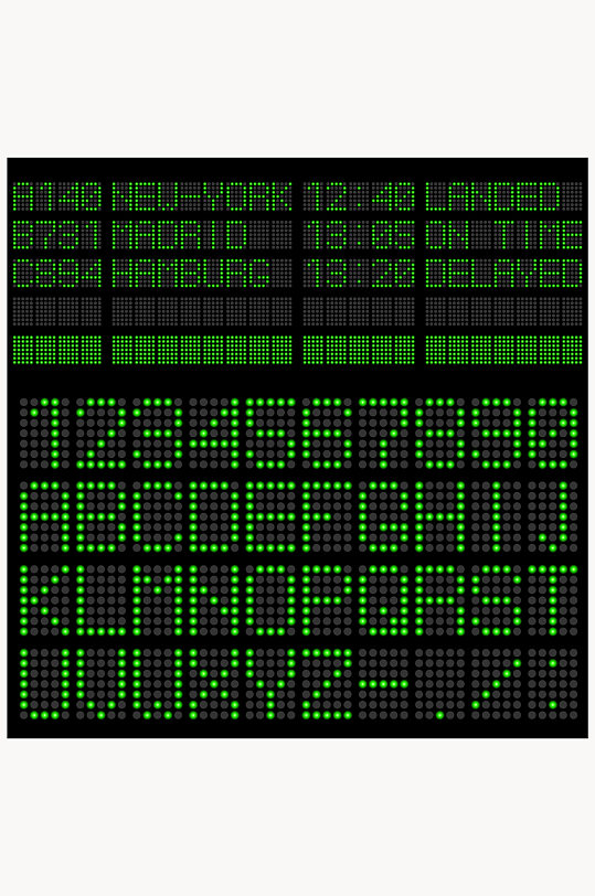40个绿色LED字母和数字设计矢量图