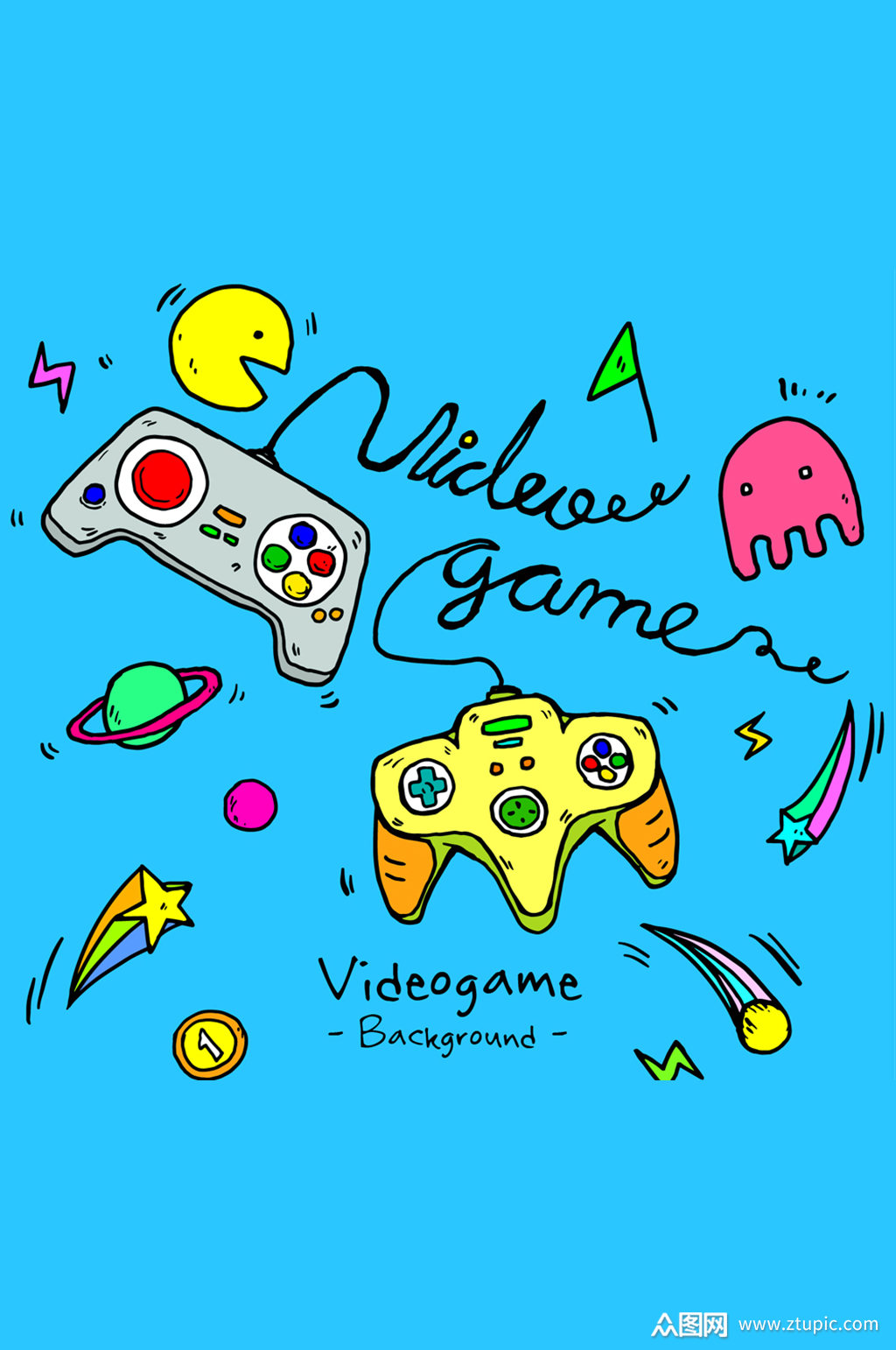 彩绘电子游戏元素背景矢量素材