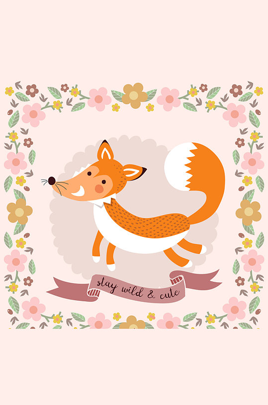 可爱森林狐狸和花边矢量素材