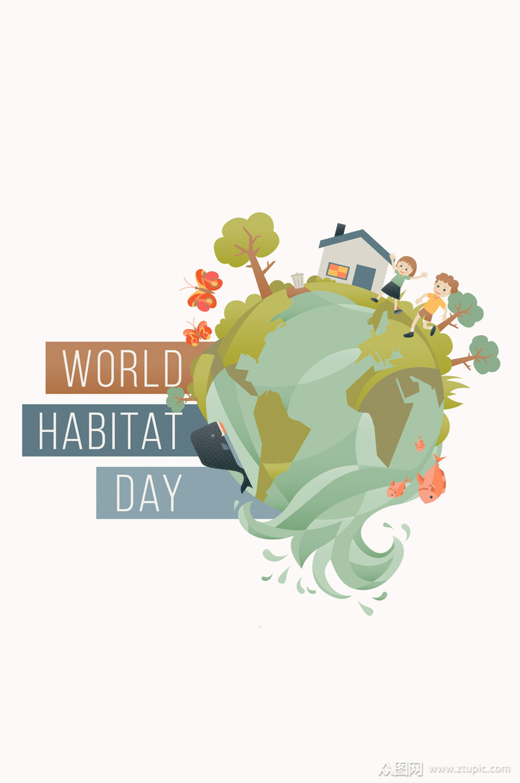 创意地球世界人居日贺卡矢量素材
