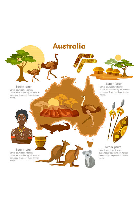 11款卡通澳大利亚旅行元素矢量图