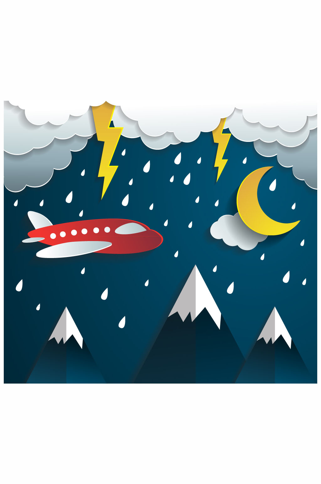 穿过雨层的飞机剪贴画矢量图