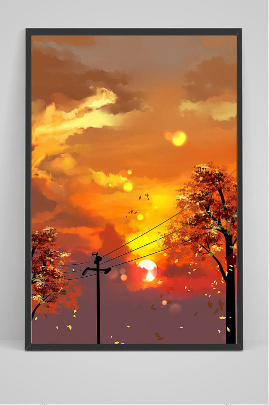 手绘晚霞插画设计