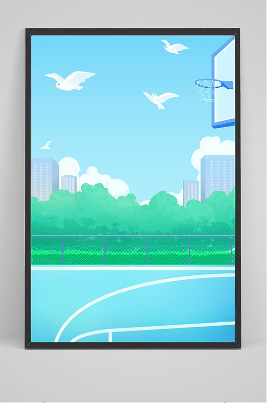 手绘学校篮球场插画设计免抠卡通篮球场ps元素素材立即下载校园篮球场