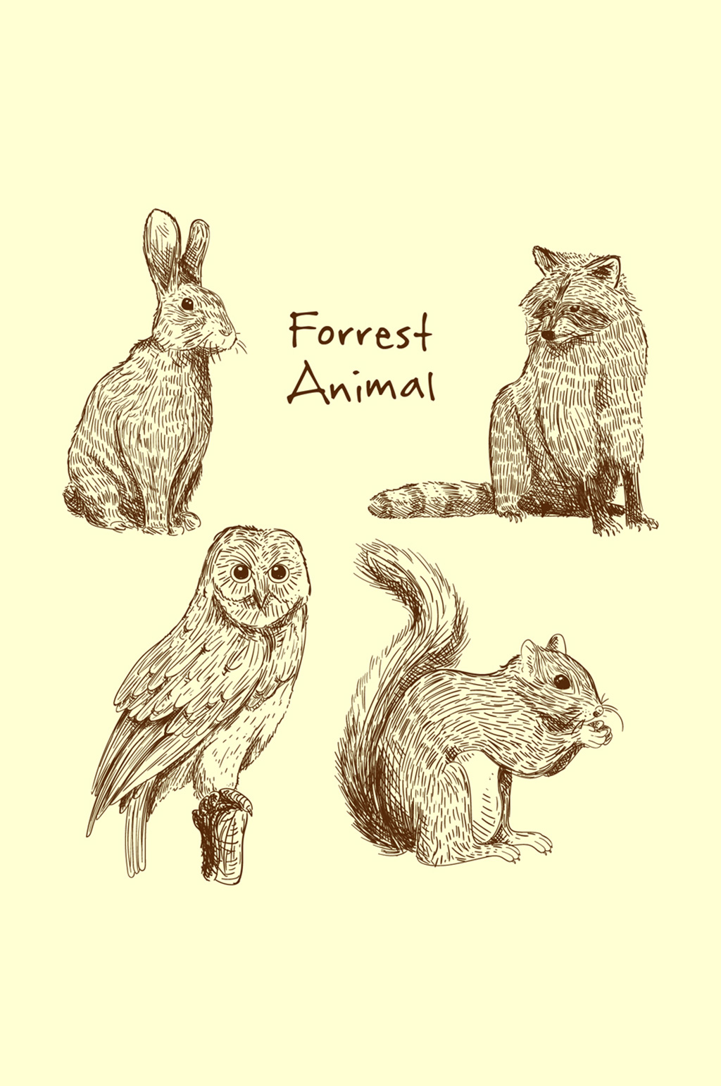 4款逼真手绘动物矢量素材