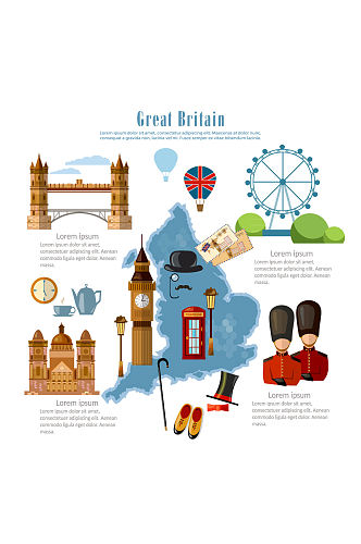 14款彩色英国旅行元素矢量图