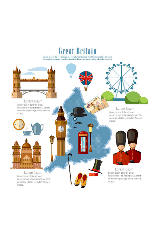 14款彩色英国旅行元素矢量图