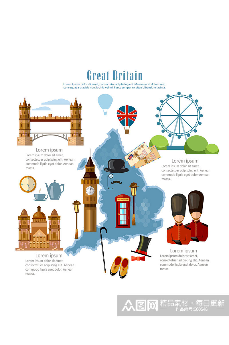 14款彩色英国旅行元素矢量图素材