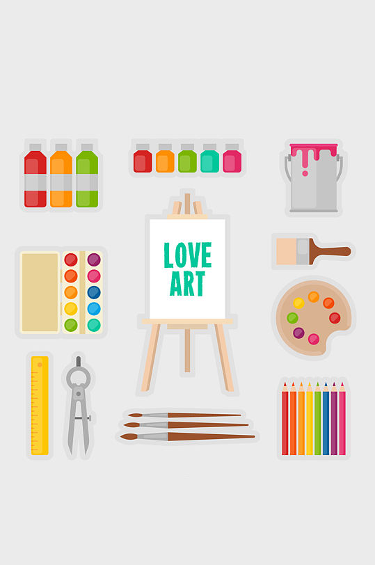 >10款水彩绘绘画工具矢量素材