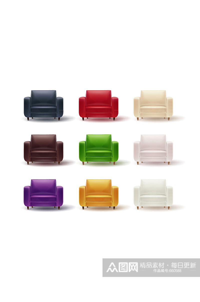 9款彩色单人沙发矢量素材素材