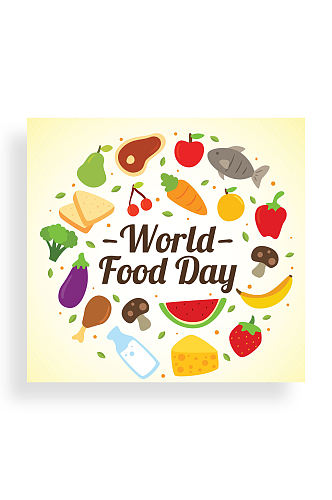 彩色世界粮食日食物贺卡矢量图