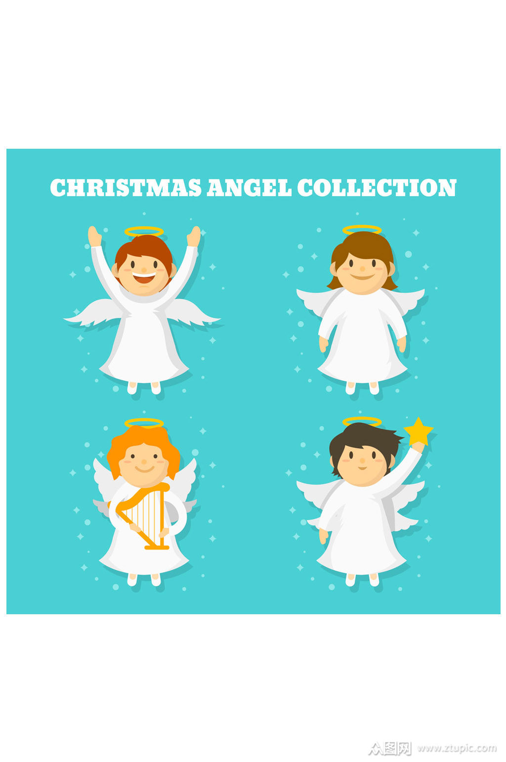 4款白色圣诞节天使矢量素材