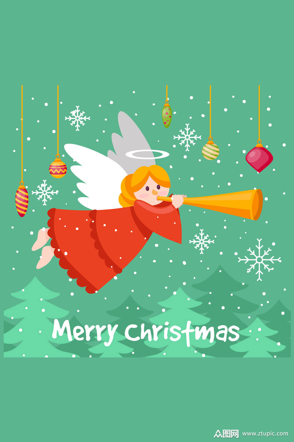 卡通圣诞红衣天使矢量素材