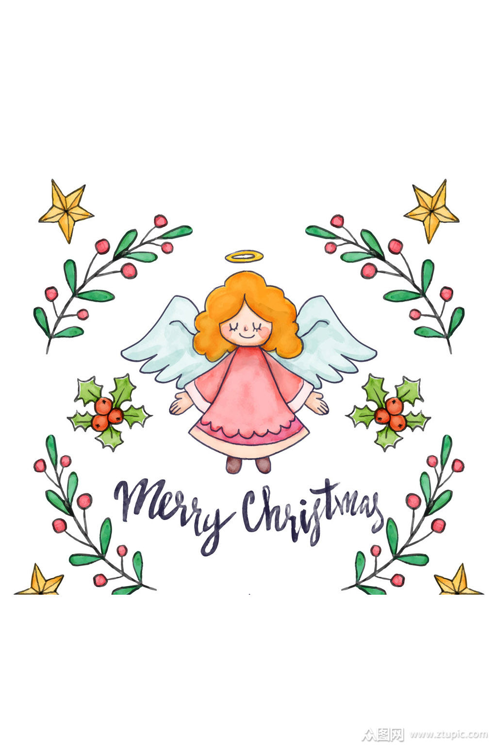 可爱金发圣诞天使矢量素材