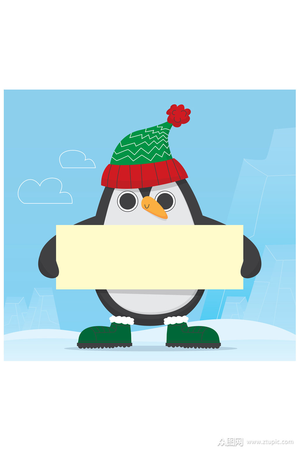 创意举白纸板的企鹅矢量素材
