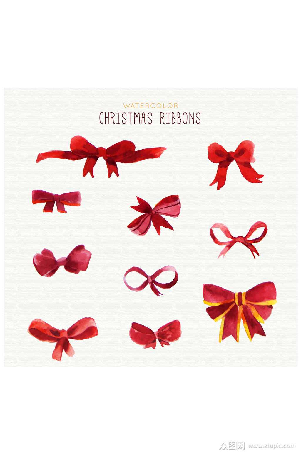 10款水彩绘圣诞蝴蝶结矢量素材