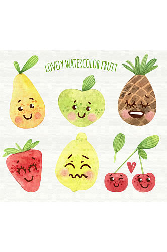 6款水彩绘表情水果矢量素材