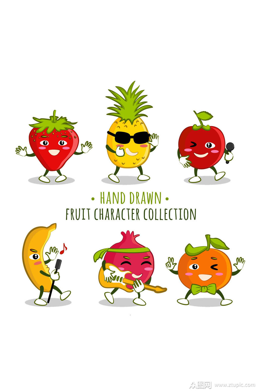 >6款手绘表情水果矢量素材