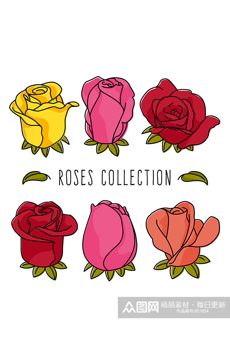 6款彩色玫瑰花设计矢量素材素材