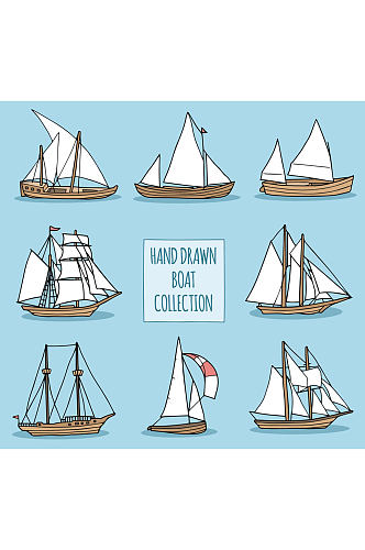 8款手绘帆船设计矢量素材