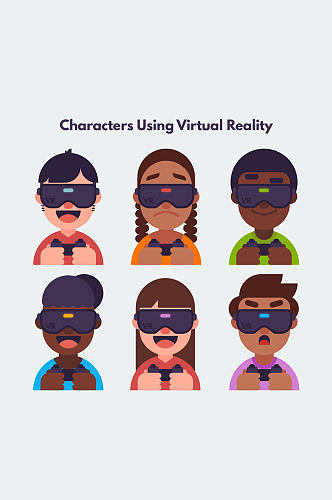 6款创意戴VR头显的人物头像矢量图