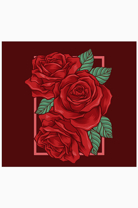 3朵红色手绘玫瑰花矢量素材