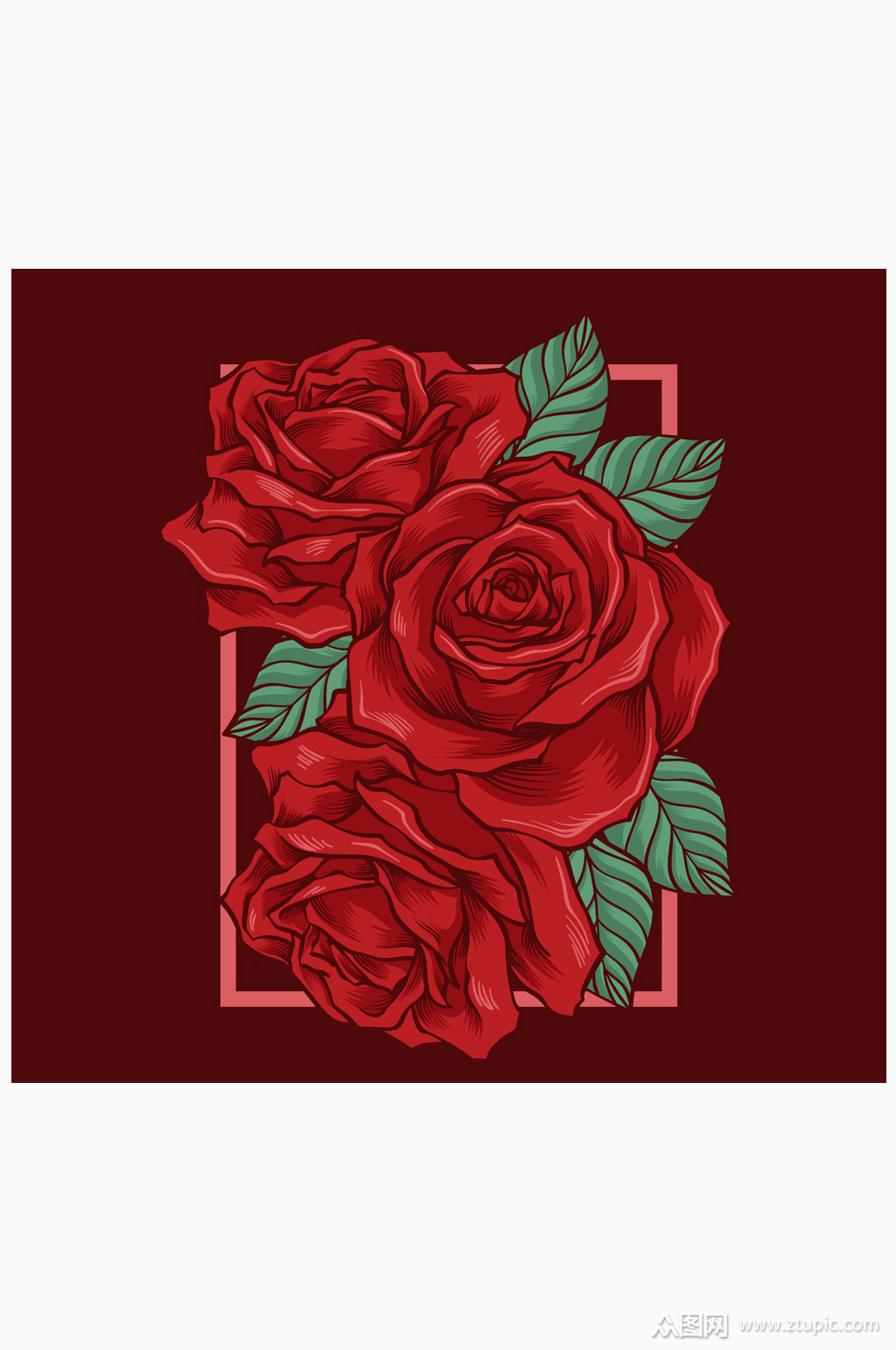 3朵红色手绘玫瑰花矢量素材