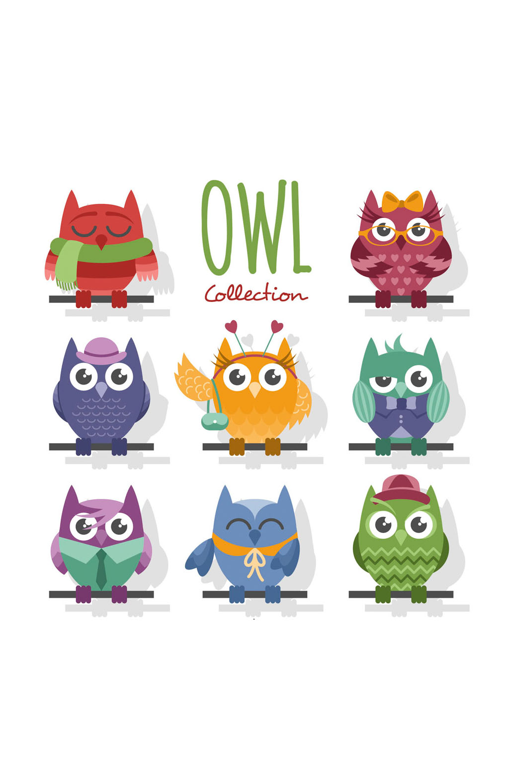 8款彩色猫头鹰矢量素材