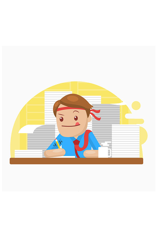 卡通勤奋工作的商务男子矢量图