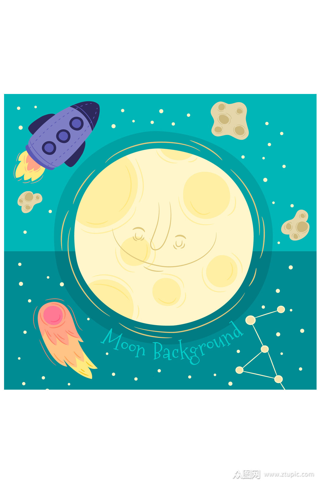 手绘可爱太空中的月亮矢量图